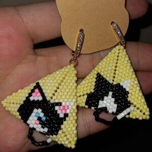 Luxury Thomas the Cat 🐾 Double-Sided Beaded Earrings • 18K Gold Plated •3D Tail
